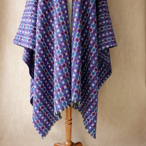 Purple & Burgundy Italian Wool Cape Coat - Picture 2 of 10